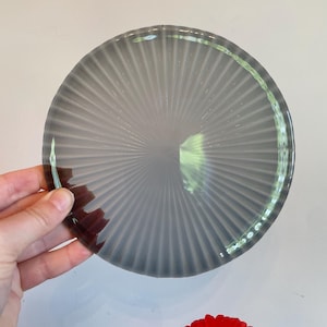 Gray Handmade Fused Glass Plate or Dish, Sunburst Pattern Charging Plate, Trinket Dish, Dessert Plate, Small Platter, altar offering crystal