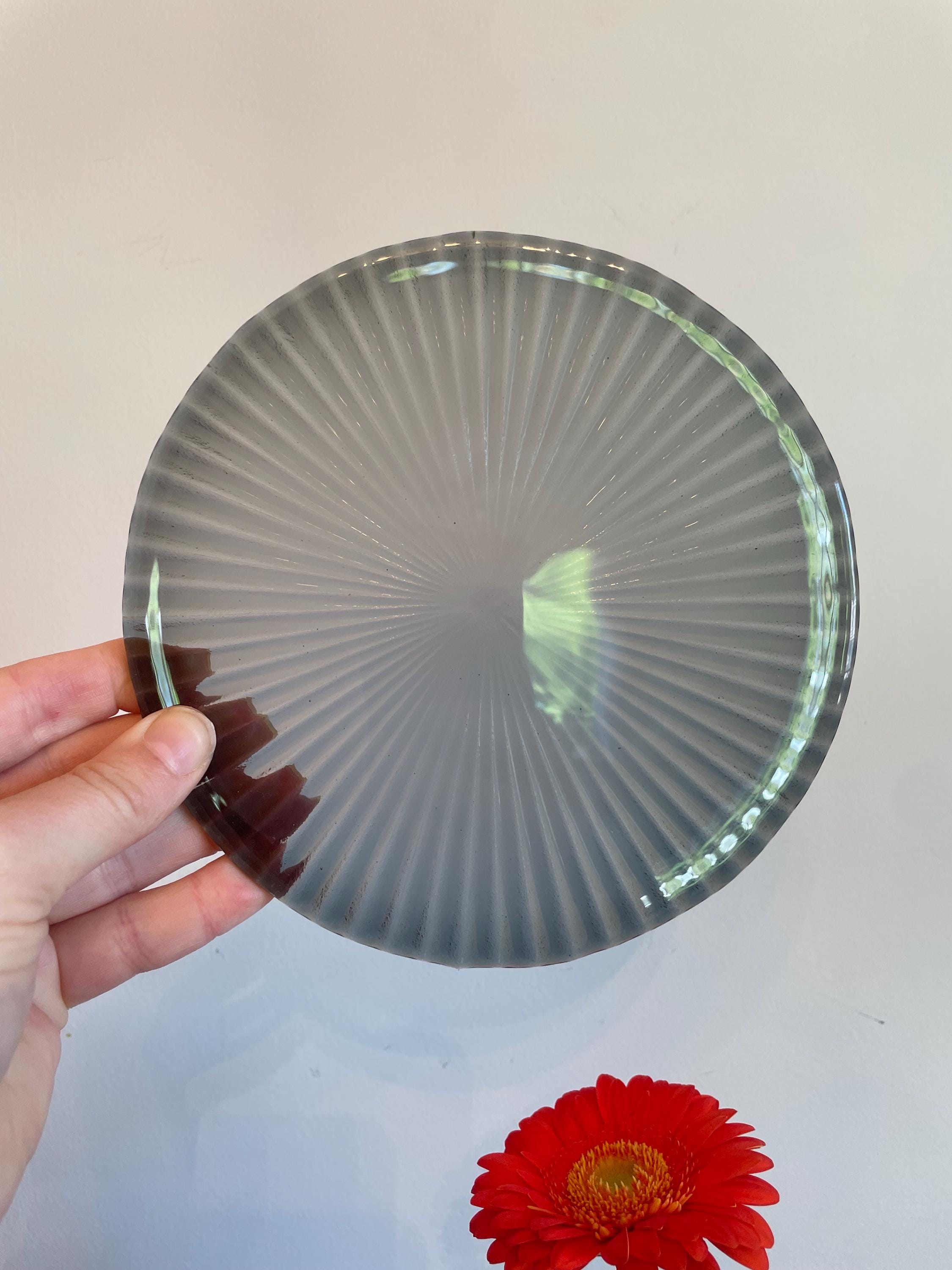 Gray Handmade Fused Glass Plate or Dish, Sunburst Pattern Charging Plate, Trinket Dish, Dessert Plate, Small Platter, altar offering crystal