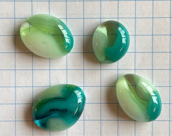 Set of 4 Fused Glass Green, White, Turquoise and Mineral Green Cabochon Set - Handmade Jewelry Glass Gem,Craft Supplies, Mosaic Art, 96 COE