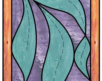 Stained Glass Pattern - Rectangle Leaded Glass Panel with Tropical Leaf Suncatcher PDF