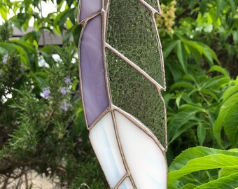 White and Iridescent Purple Stained Glass Feather Sun Catcher