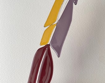 Glass Feather Suncatcher, Mauve, Purple and Amber Fused Glass, Stained Glass, Light Catcher, Lead Free, Window Art Decor