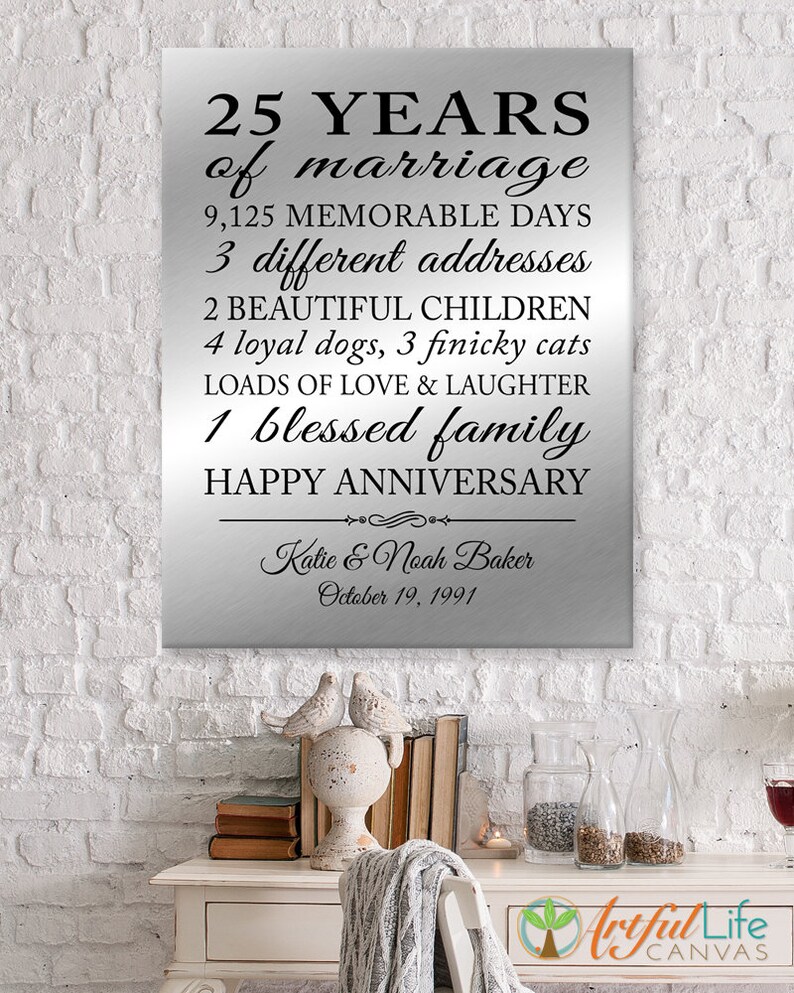 25th Anniversary Canvas Print Gift for Couples Gift for Etsy