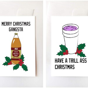 2 PACK - 40 Oz Bier & Doppel Tasse Frohe Weihnachten Grußkarte Set, lustige Rap Rapper Trill Lean Malt Liquor Party
