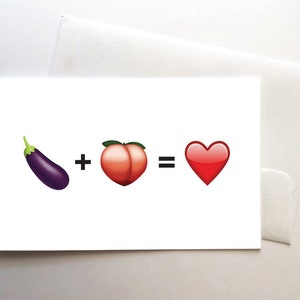 Funny aubergine + pêche = amour coeur Emoji carte de voeux, amour, je t’aime la Saint-Valentin