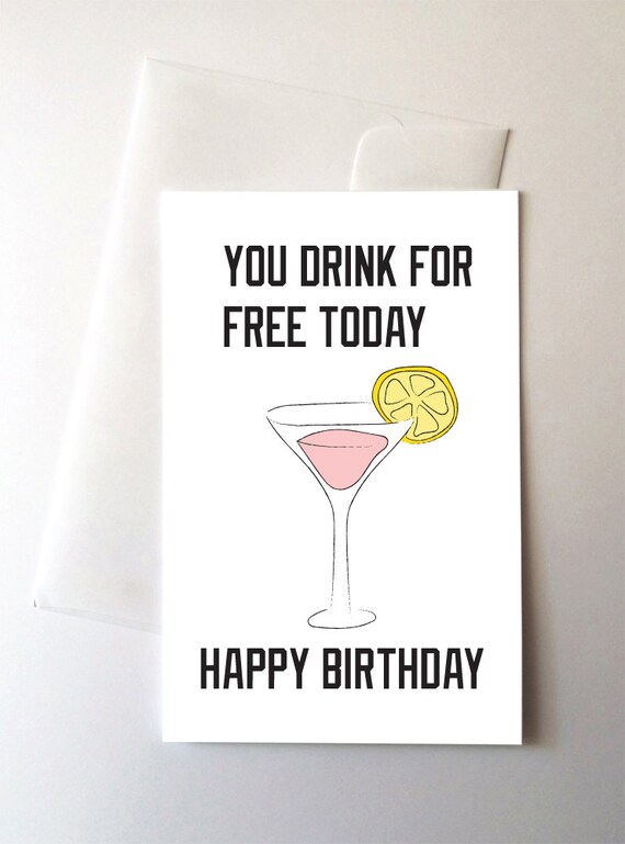 Free Drinks Happy Birthday Card Etsy