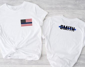 American Flag Thin Blue Line Flag Shirt | Personalized with Last Name | Thin Blue Line | Police | Patriotic