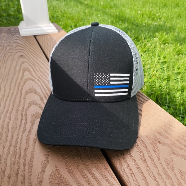 Unisex Thin Blue Line Snapback Hat | Vinyl Design | Police | Trucker Hat