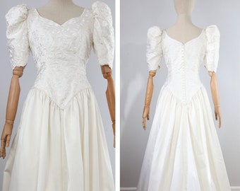 Vintage 80er Hochzeitskleid - by Ronal Joyce London - Victorian Style - Größe Small UK 38 US 6 EU