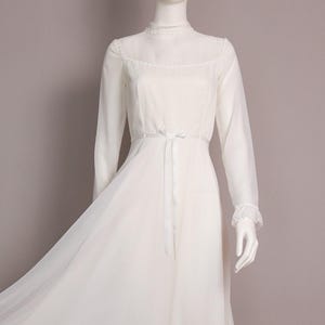 1970s Bohemian Chiffon Wedding Dress | Vintage Ethereal Sheer Bridal Gown | Size UK 8 US 4