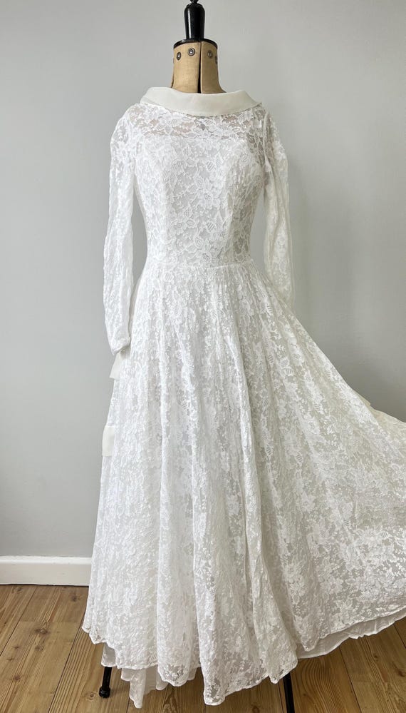 Vintage 1950s Floral Lace Wedding Dress | Full Circle Skirt | Size UK 8 US  4 - Etsy