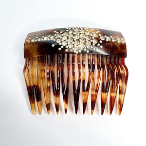 1930s Celluloid Hair Comb - Faux Tortoiseshell - Rhinestones - Vintage