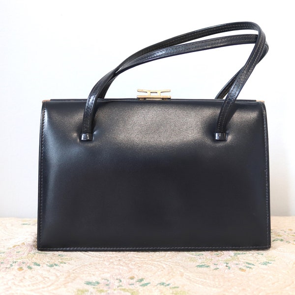 Vintage 50s Ackery London Bag - Navy - Leather