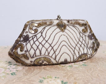 Vintage 1920s Purse - Iridescence Gold Sequins & Beads - Art Deco