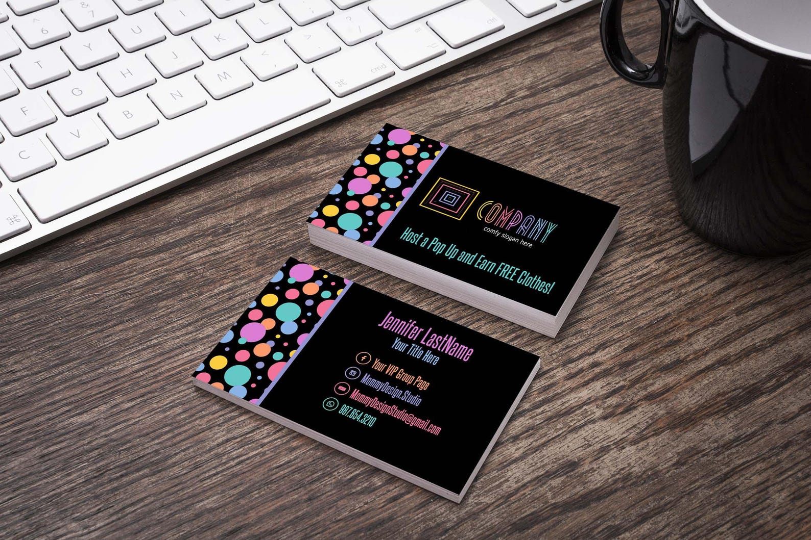 Multi Color Dots Business Card Black Business Card White Etsy