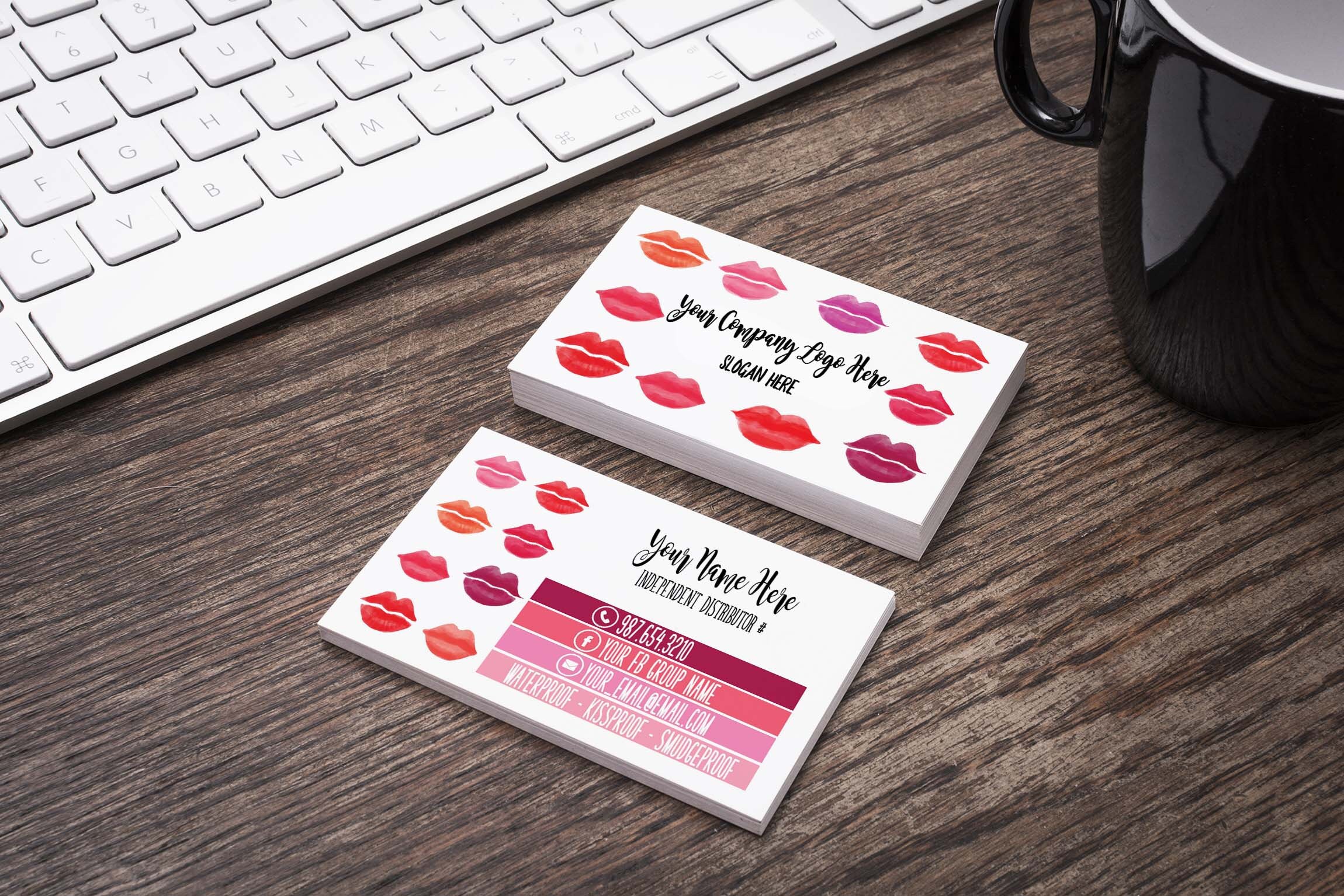 Watercolor Lips Business Card Watercolor Lipstick Kiss Card Etsy