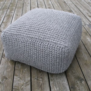 14"H wool footstool, knitting ottoman, wool pouf, knit pouf, square knitted pouf, crochet kids room square pouf, wool chair, nursery pouf