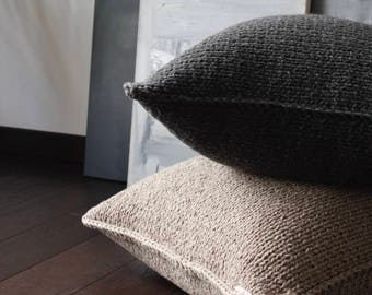 knitted wool pouf-knit pouf-knitting ottoman-crochet ottoman-floor pillow-grey wool chair-grey ottoman pouf-furniture-living room