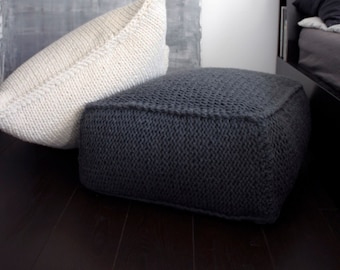 wool footstool-knit pouf-square knitted pouf-wool knitting ottoman-crochet-wool pouf-kids room-square pouf-wool chair-nursery pouf