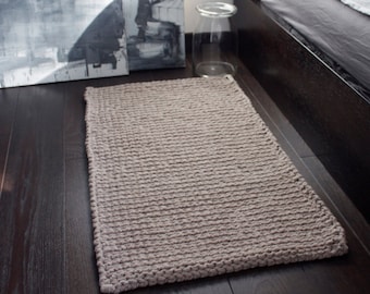 Brown wool rug-rectangular wool rugs-soft wool-knitting area rugs-handcrochet square rug-bathroom rug-handmade-rustic home decor
