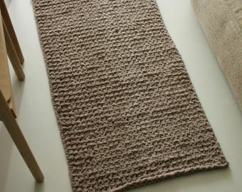 Brown wool rug-rectangular wool rugs-soft wool-knitting area rugs-handcrochet square rug-bathroom rug-handmade-rustic home decor