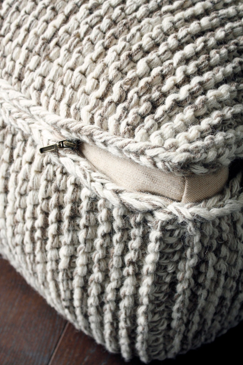 Organic Wool Footstool Square Knit Pouf Knitting Pouf Knit | Etsy