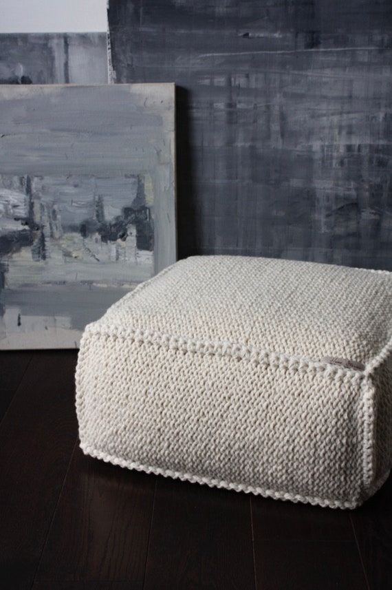 White Wool Footstool livingroom Pouf bio Woolen Ottoman white Knit Chair pouf floor Pillow white Kids Pouf floor Cushion white bedroom Etsy