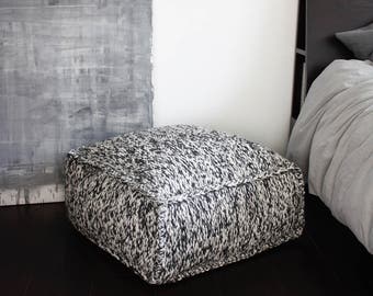 wool footstool-home decor-eco knit ottoman-grey pouf-knitting ottoman-white wool pouf-kids room-pouf ottoman-chunky wool cushion