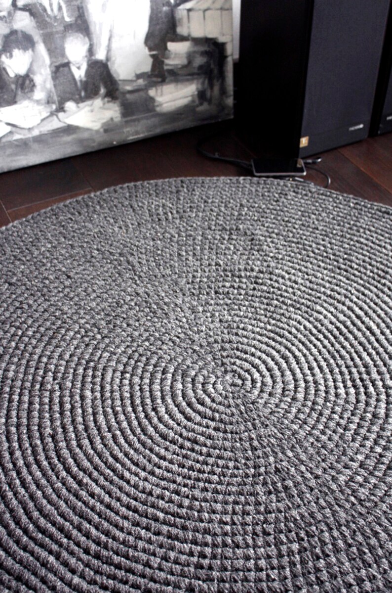 5160 gray round wool rugliving room rugknitted Etsy