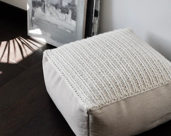 15" knit wool ottoman-wool cushion-wool footstool-knit chair-knitting square pouf-pouf footstool-kids pouf-nursery pouf-chunky wool