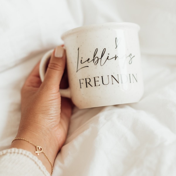 Steingut Tasse "Lieblingsfreundin" - Campfiretasse, Emailletasse XXL, Emaillebecher, Kaffeetasse, Kaffeebecher, beste Freundin Geschenkidee