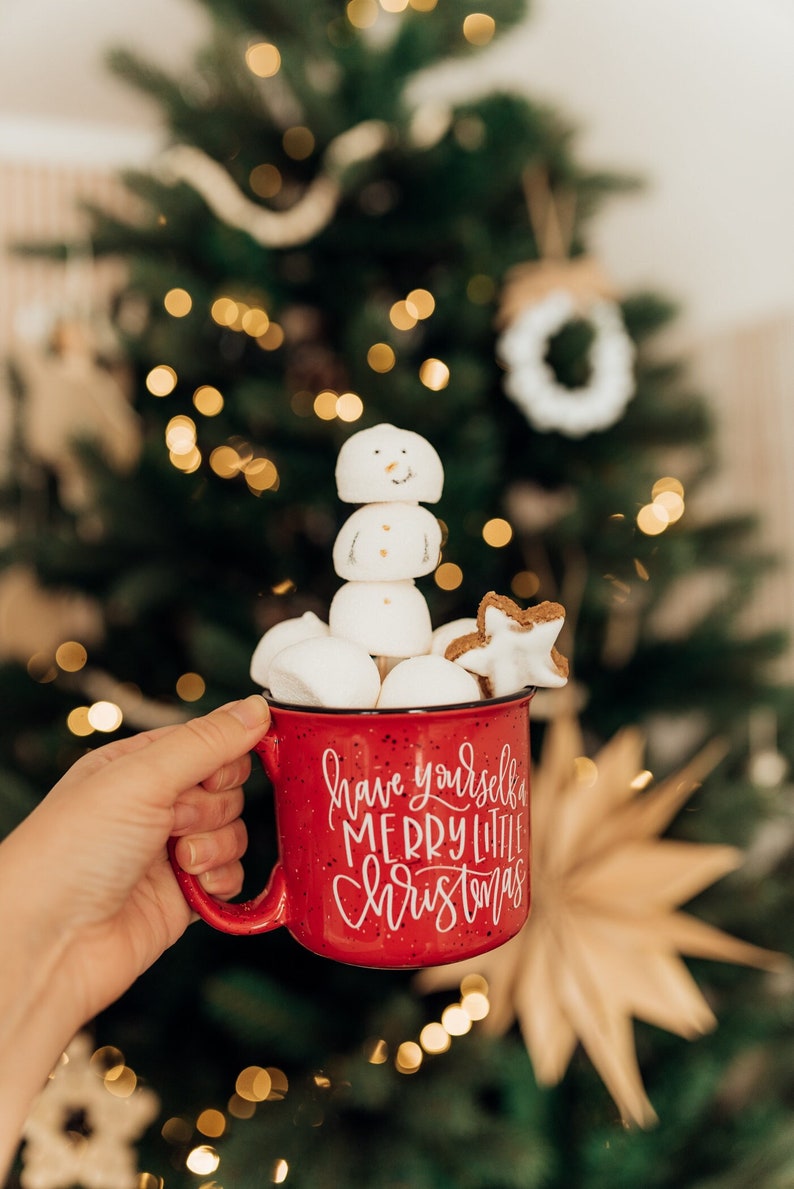 Merry Christmas Campfiretasse aus Porzellan 400ml, Weihnachtstasse XXL, Steingut Emaillebecher rot, Kaffeebecher, Weihnachtsgeschenk Bild 2