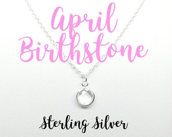 April Birthstone Necklace Sterling Silver UK April Birthday Gift Birthstone Pendant Birth Stone Jewelry Jewellery for Her Women Girls