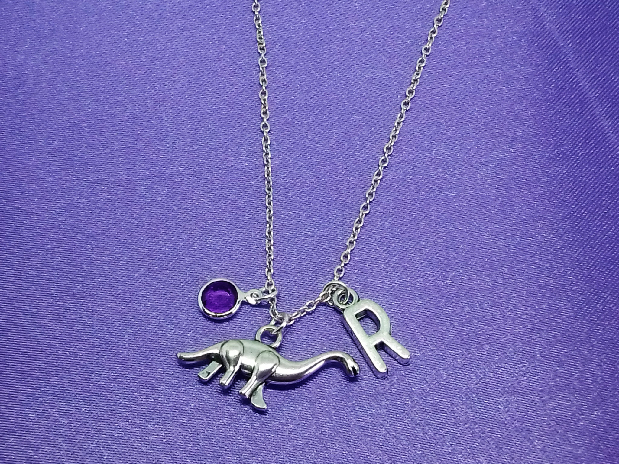 Dinosaur Necklace Personalized Name Initial Birthstone Etsy