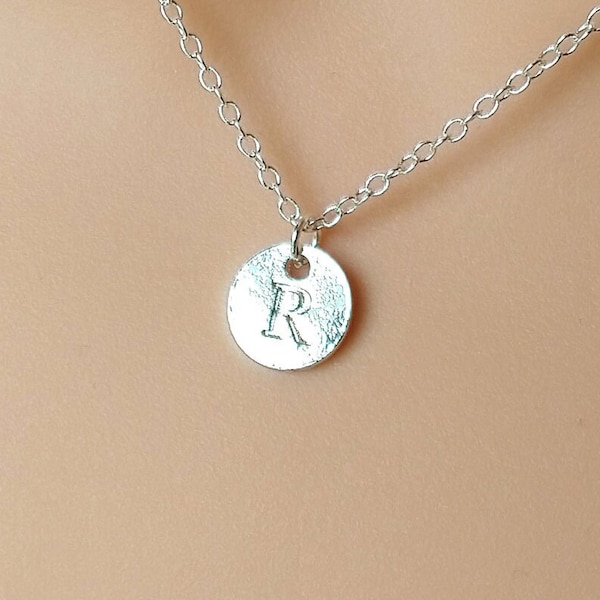 Letter R Necklace, Name Necklace, Initial Monogram Personalised Custom Engraved Disc Pendant Jewelry Sterling Silver Womens Girls UK Gift