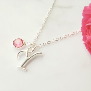Schöne Y - Initialkette aus Sterlingsilber mit Geburtsstein - Eleganter Schmuck - Schickes Geschenk für Frauen