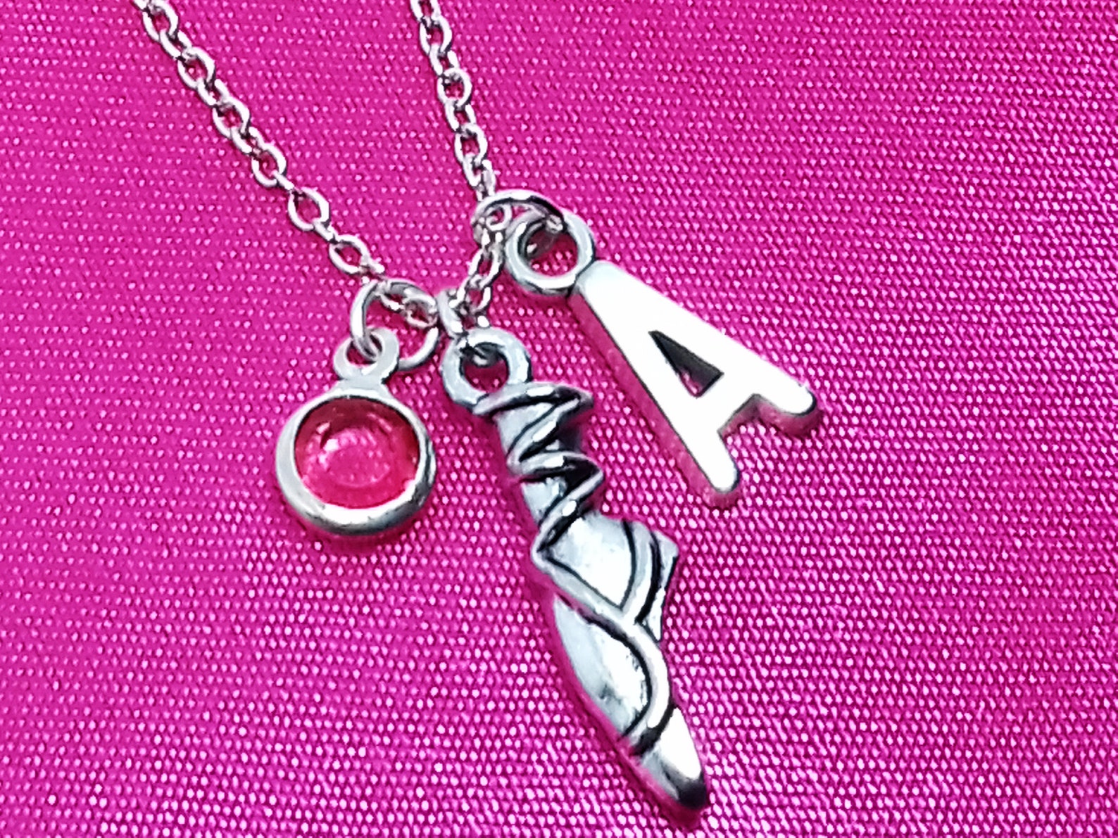 ballerina name necklace, ballet dance dancing dancer, birthstone initial letter monogram, personalized charm pendant jewelry kid