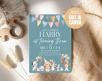 Puppy Dog Birthday Invitation, Let’s Pawty Kids Invite (Editable Canva Template, Digital Download)