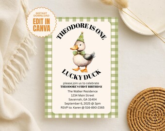 Lucky Duck Birthday Invitation: Editable Kids Party Invite (Digital Download Canva Template 5x7" )