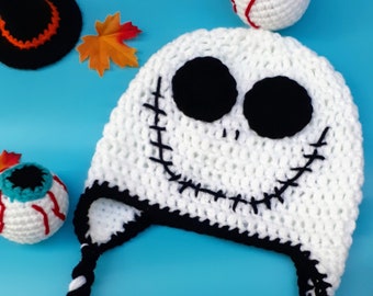 Skeleton Beanie, Halloween earflap hat, white skeleton hat, costume beanie, skeleton disguise, spooky hats, scary skeleton hat, holiday hats