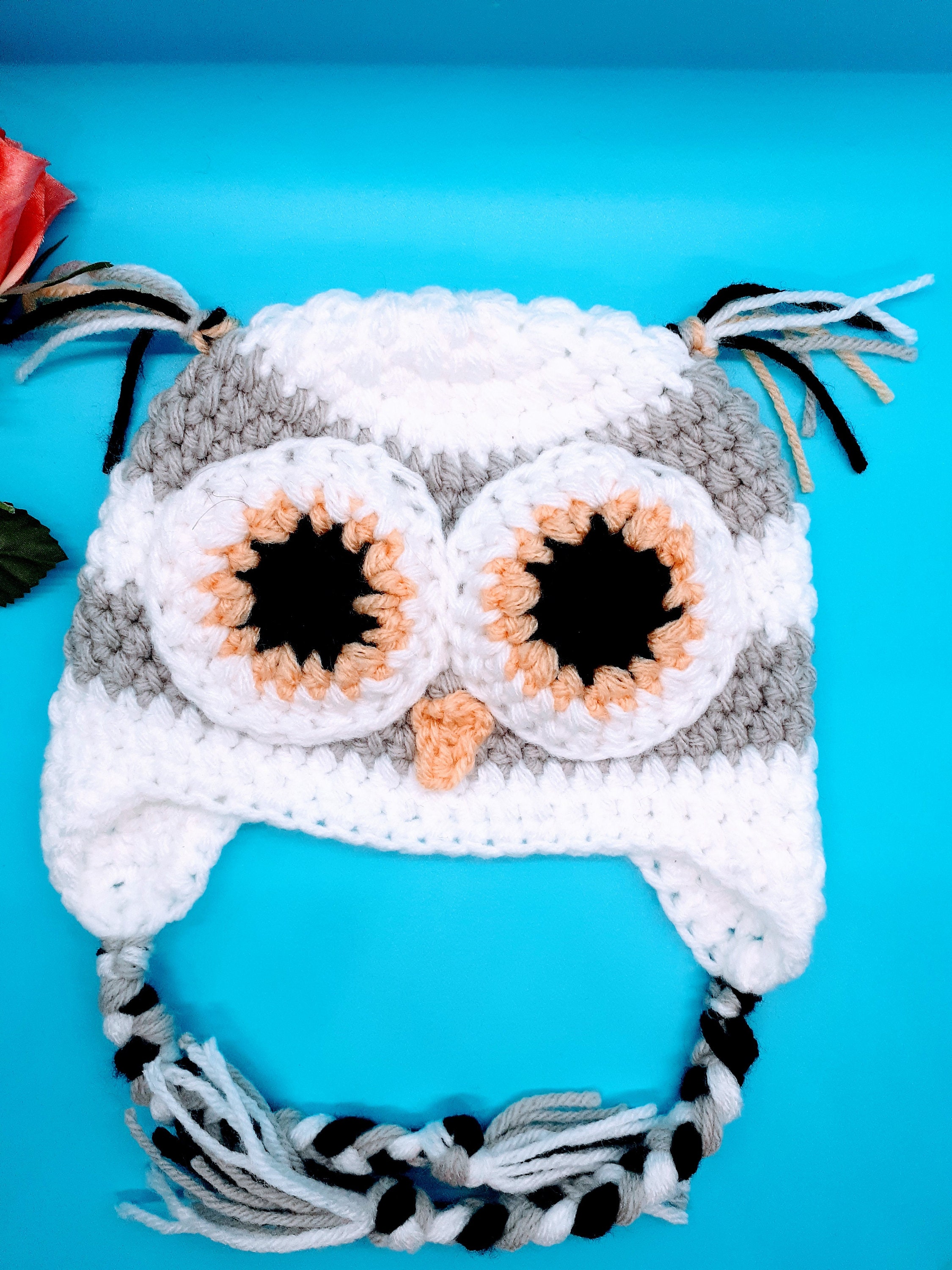 Striped Owl Beanies, Newborn owl beanies,  toddler owl beanies, kids size owl beanies, earflap owl h