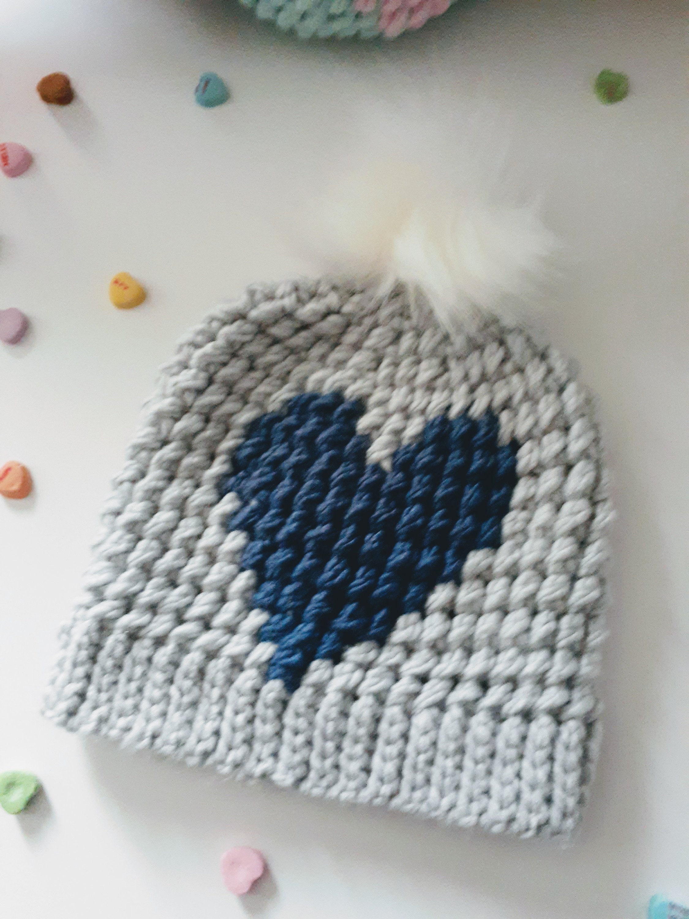 Heart Beanies. Red and white hear beanie gray and blue heart Etsy