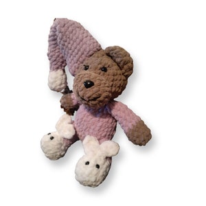 Bunny Slipper Bear, stuffed bear, lavendar pajama bear, white bunny slippers, stuffed pajama bear, bunny slippers, cute stuffed bear, easter