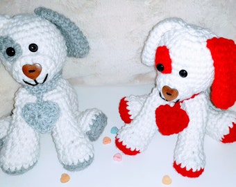 Love Puppy,  stuffed puppy, gray and white puppy, red puppy, stuffed dogs, gray and white stuffed dogs, red and white stuffed dogs,