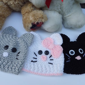 Kitty Beanies, Halloween hats, Toddler Kitty hat, Baby Cat Hats, Kitten Beanies, Black Cat hat, white cat hat, gray cat hat, cat Beanies
