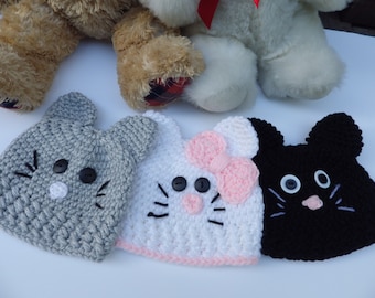Kitty Beanies, Halloween hats, Toddler Kitty hat, Baby Cat Hats, Kitten Beanies, Black Cat hat, white cat hat, gray cat hat, cat Beanies