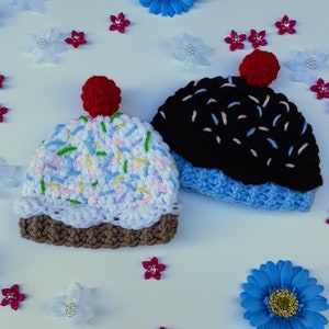 Sprinkled Cupcake Beanie, white cupcake hat, chocolate cupcake beanies, sprinkles, newborn cupcake beanie, child cupcake beanie, sweet hat,