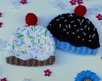 Sprinkled Cupcake Beanie, white cupcake hat, chocolate cupcake beanies, sprinkles, newborn cupcake beanie, child cupcake beanie, sweet hat,