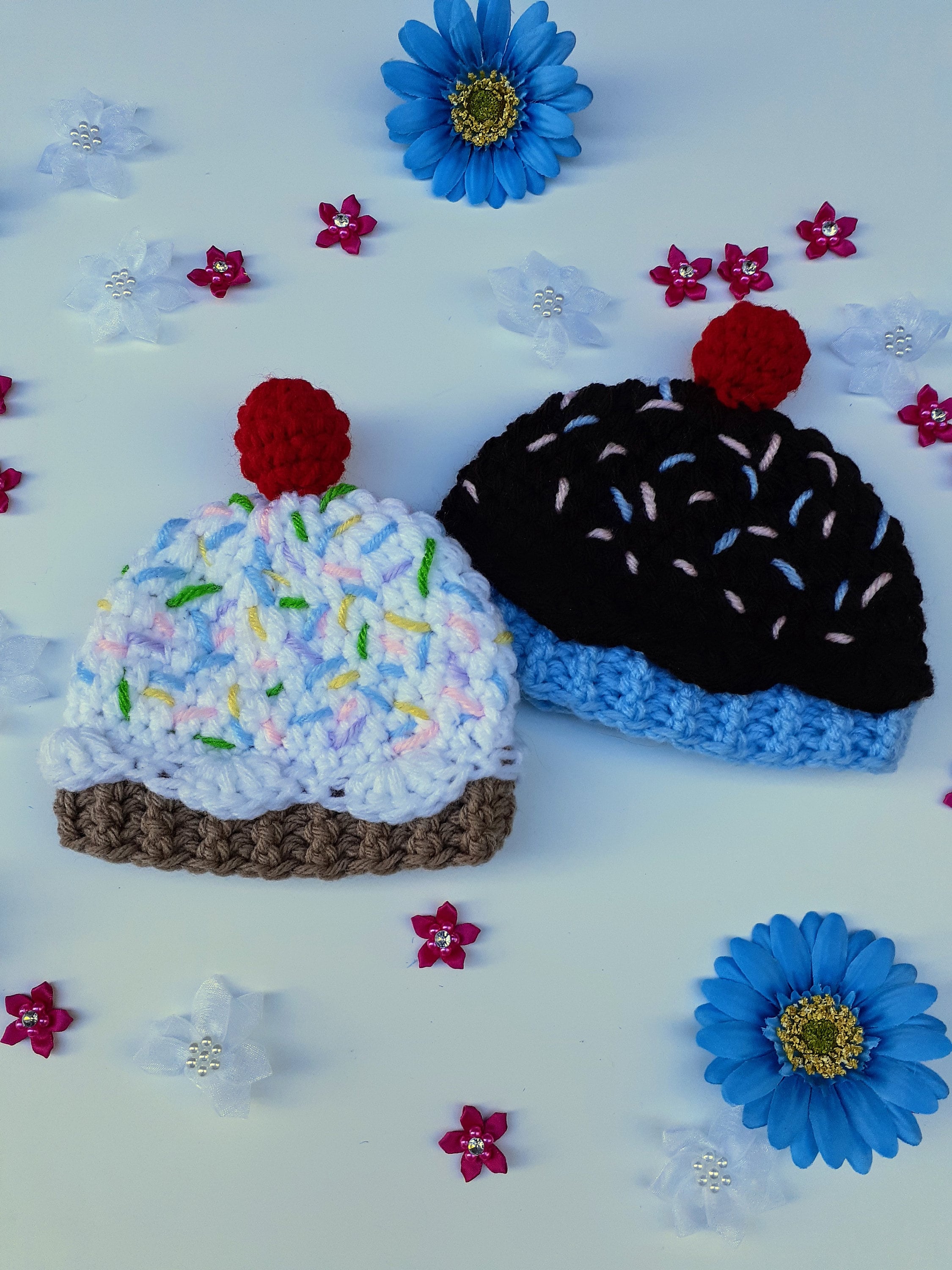 Sprinkled Cupcake Beanie, white cupcake hat, chocolate cupcake beanies, sprinkles, newborn cupcake beanie, child cupcake beanie, sweet hat,