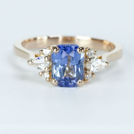 Unheated Light Blue Sapphire and Diamonds Ring in 18K Rose Gold